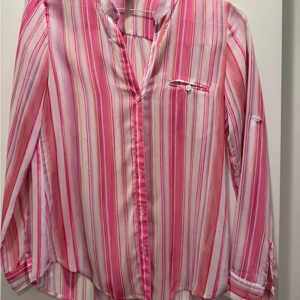 Kut from the Kloth Pink and White Striped Shirt